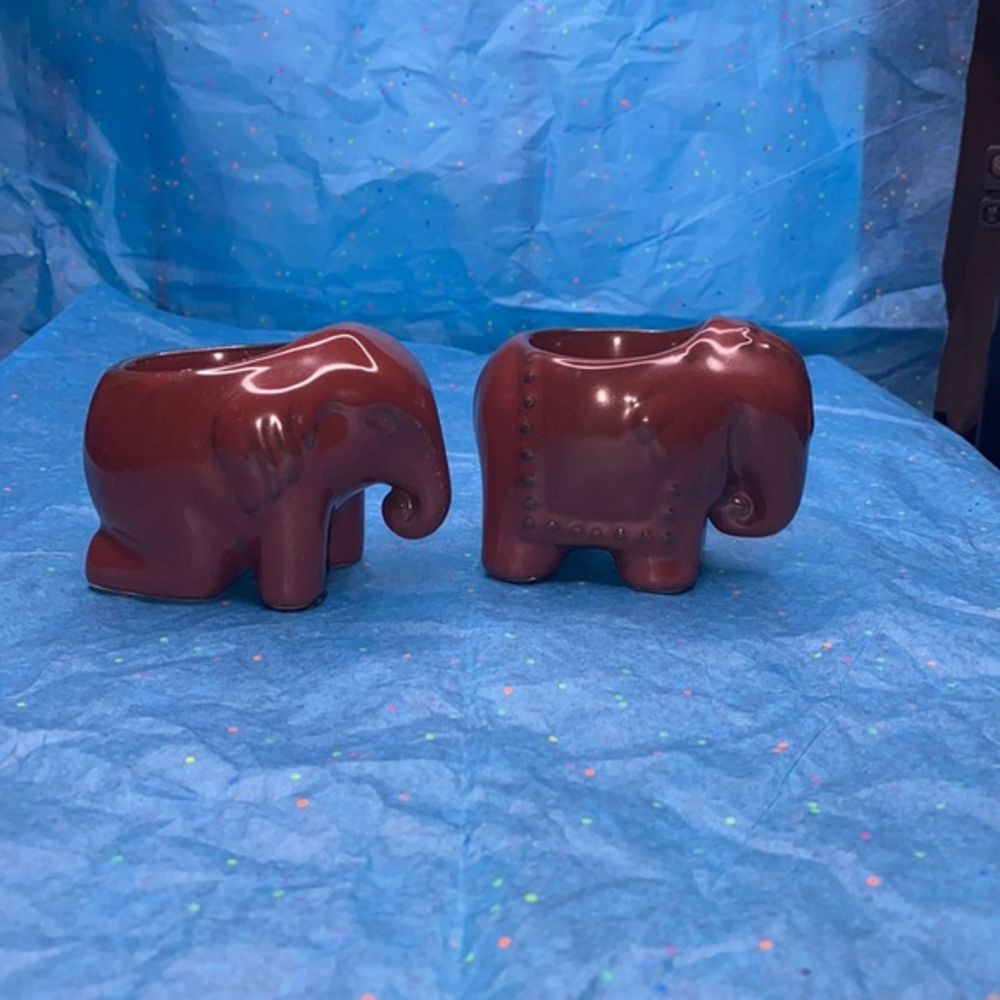 Partylite Pair‎ of Elephant Tealight Candle Holders Brown Ceramic